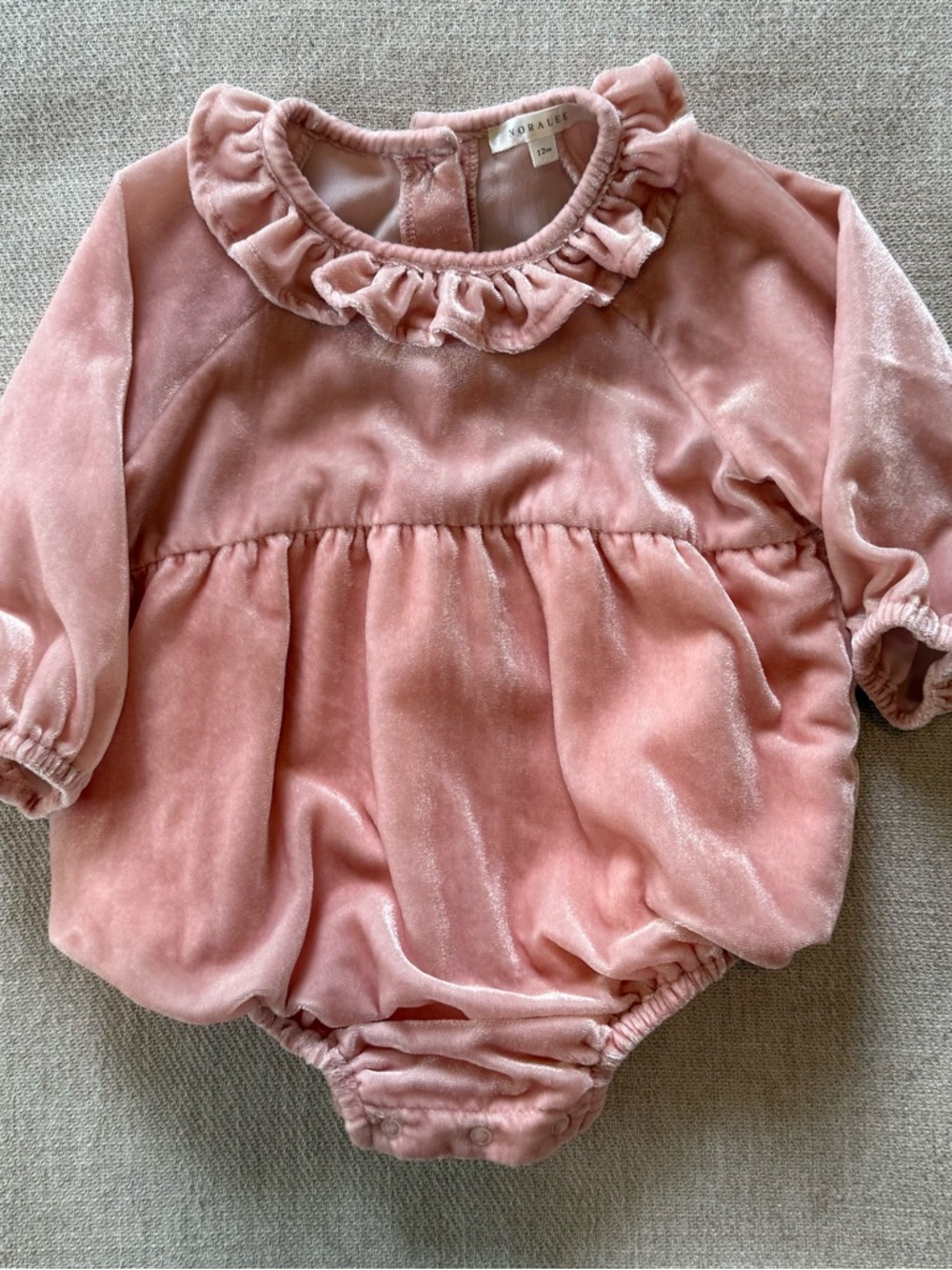 Noralee Adeline Velvet Bubble Romper Rose Pink Size 12M Baby Girl Ruffle Collar - Picture 3 of 4
